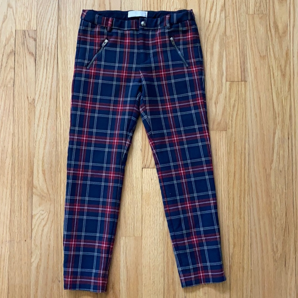 Zara Girls Plaid Pants Trousers sz 9/10 Navy